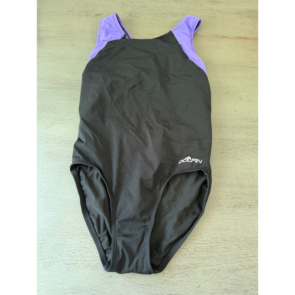 Dolfin Womens One Piece Swimsuit Size 10 Black Purple Racerback Competitive Swim